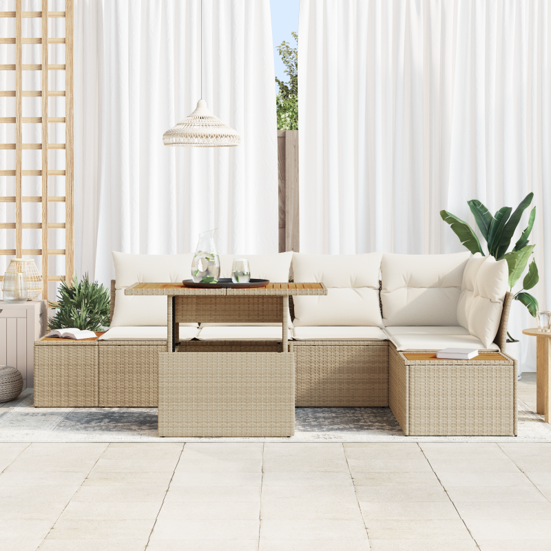 6-teiliges Garten Sofaset mit Kissen Beige Poly Rattan