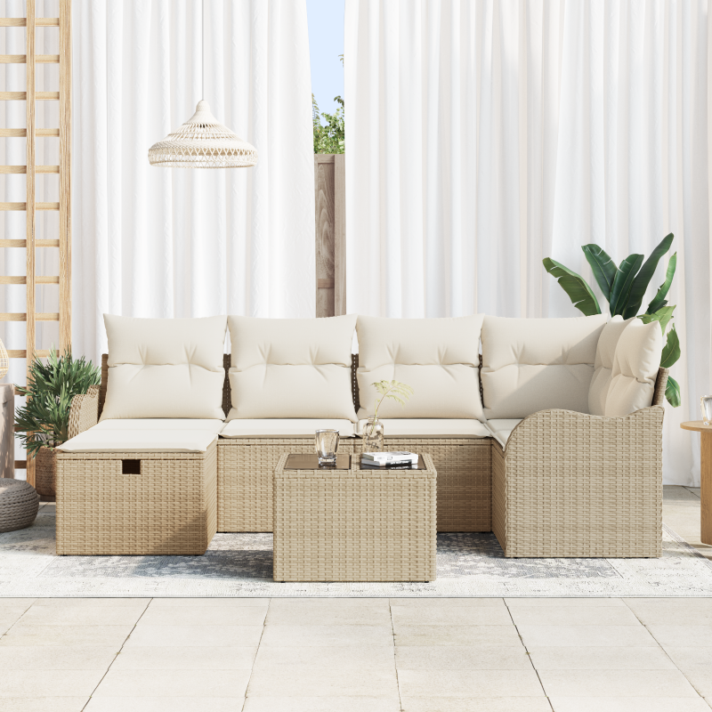 6-teiliges Garten Sofa Set mit Kissen Schwarz Poly Rattan