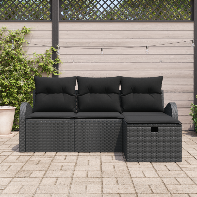 6-teiliges Garten Sofa Set mit Kissen Schwarz Poly Rattan