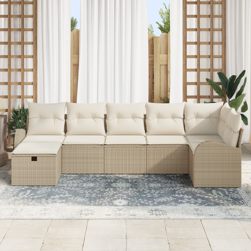 9-teiliges Garten-Sofa-Set mit Kissen Braun Poly Rattan