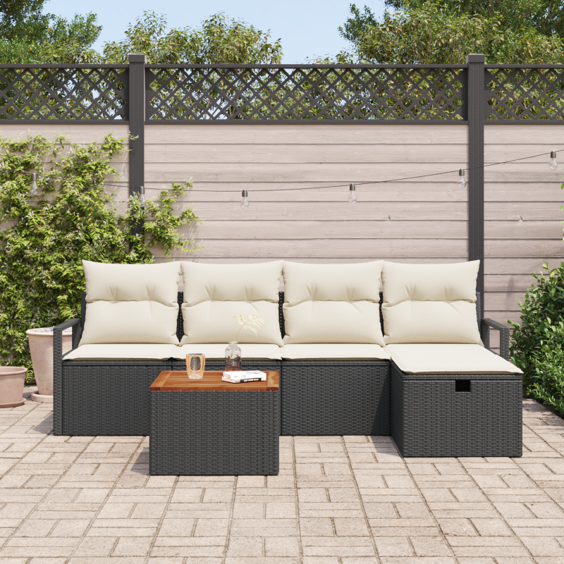 6-teiliges Garten Sofa Set mit Kissen Schwarz Poly Rattan