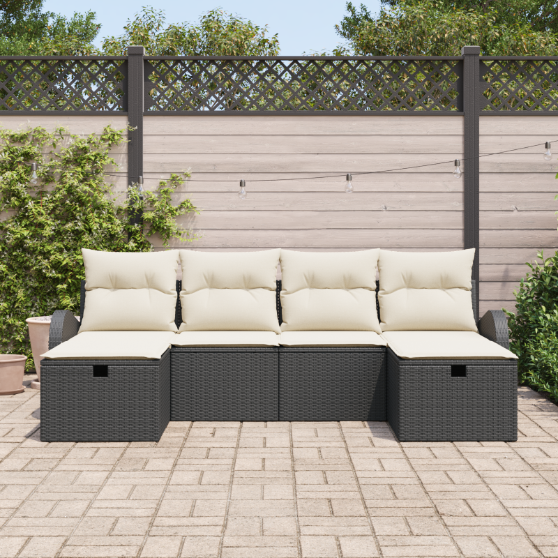 6-teiliges Garten Sofa Set mit Kissen Schwarz Poly Rattan