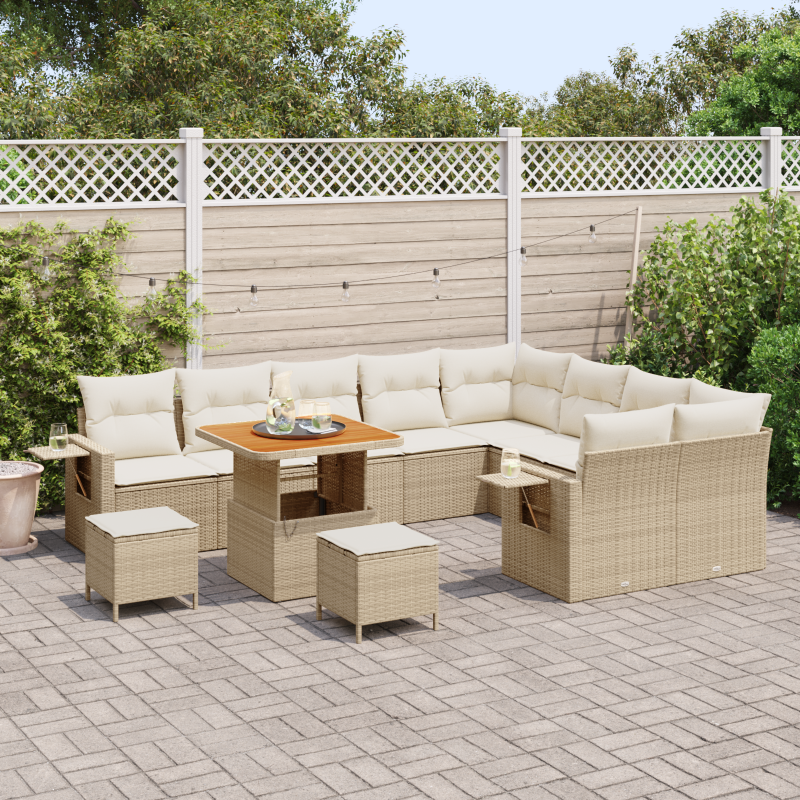 6-teiliges Garten-Sofa-Set mit Kissen Beige Poly-Rattan