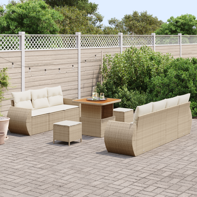 10-teilige Garten Sofa Set mit Kissen Beige Poly Rattan
