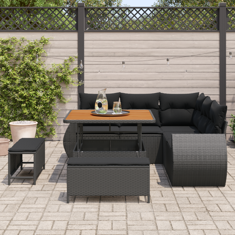 8-teiliges Garten-Sofaset mit Kissen Schwarz Poly-Rattan Akazie