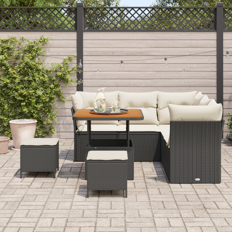 8-teiliges Garten-Sofa-Set mit Kissen Schwarz Poly Rattan Akazie