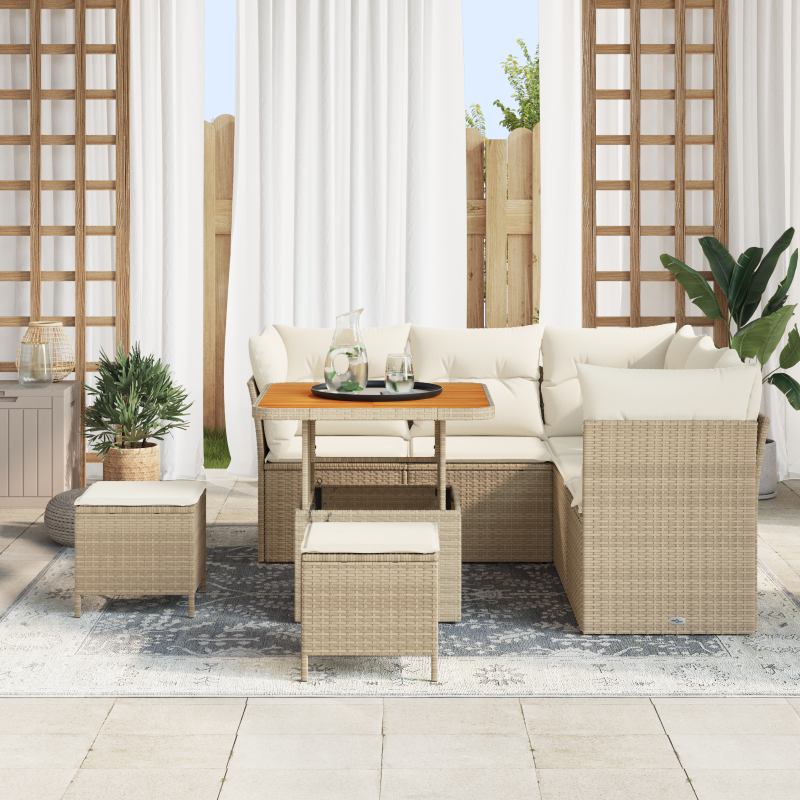 8-teiliges Garten-Sofaset mit Kissen, beiges Poly-Rattan