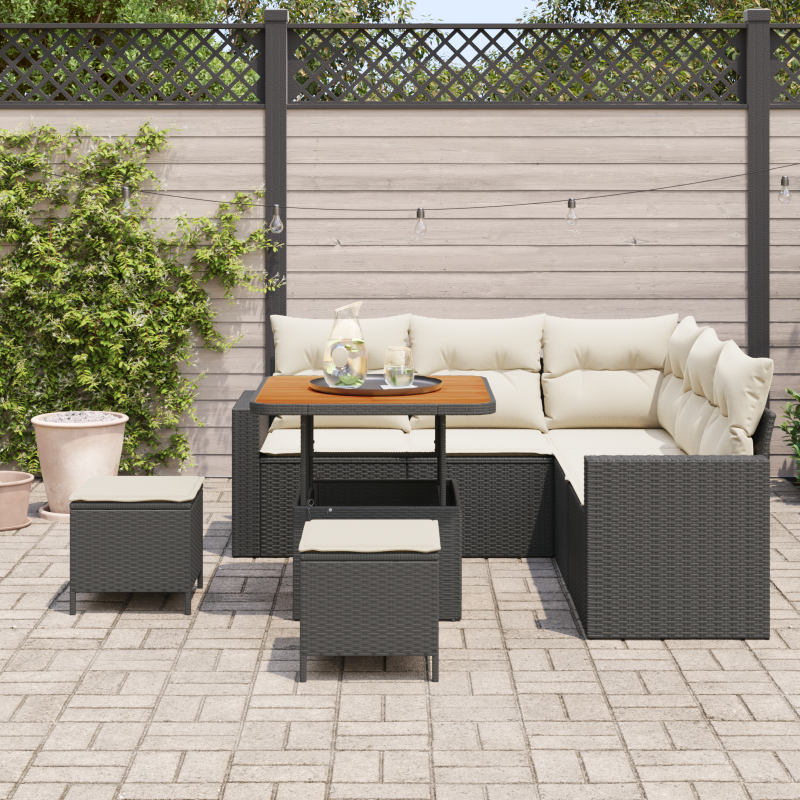 8-teiliges Garten-Sofa-Set mit Kissen Schwarz Poly Rattan Akazie