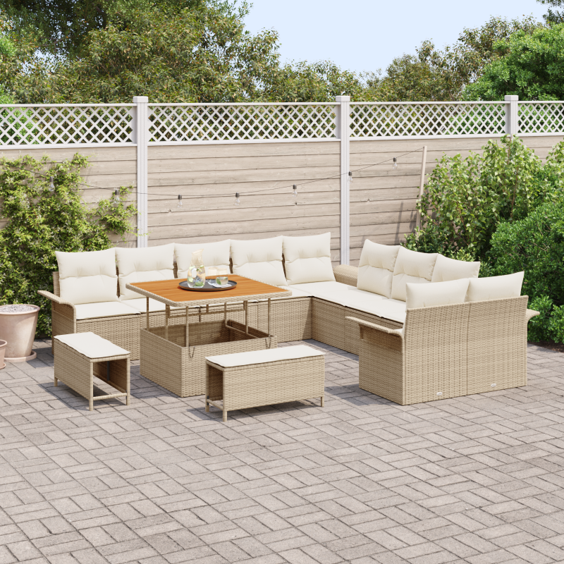13-teiliges Garten-Sofa-Set mit Kissen Beige Poly Rattan Akazie