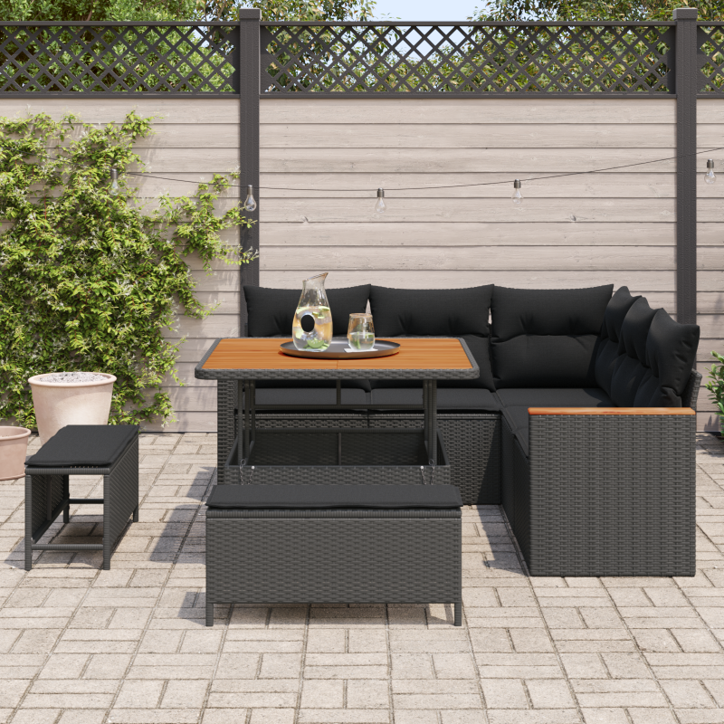 8-teiliges Garten-Sofa-Set mit Kissen Schwarz Poly-Rattan