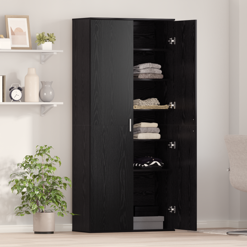 Highboard Schwarz Eiche 80x35x180 cm Holzwerkstoff