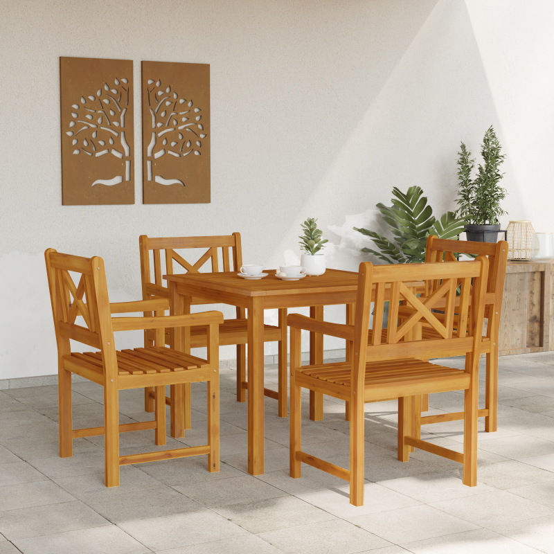 5-teiliges Garten Esstischset aus massivem Akazienholz
