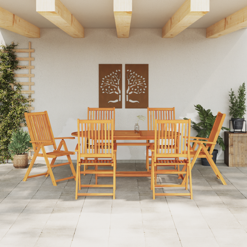 7-teiliges Garten-Esstisch-Set aus massivem Akazienholz