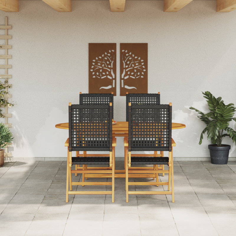 5-teiliges Gartenset aus schwarzem, stabilem Akazienholz und Poly-Rattan