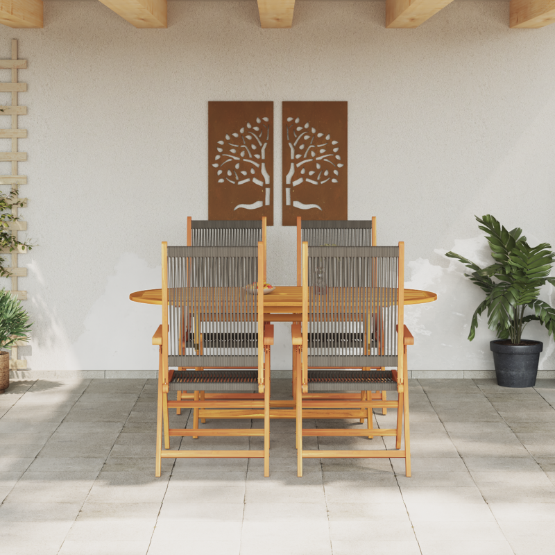5-teiliges Garten Essset in Grau mit massivem Akazienholz und Poly Rattan