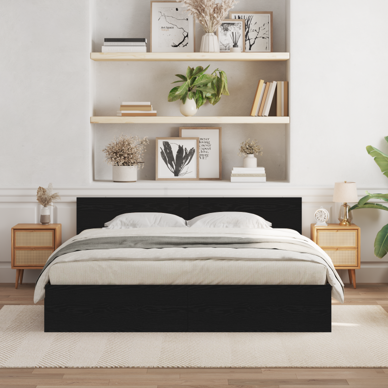 Bettgestell mit Kopfteil Schwarze Eiche 180x200 cm Engineered Wood