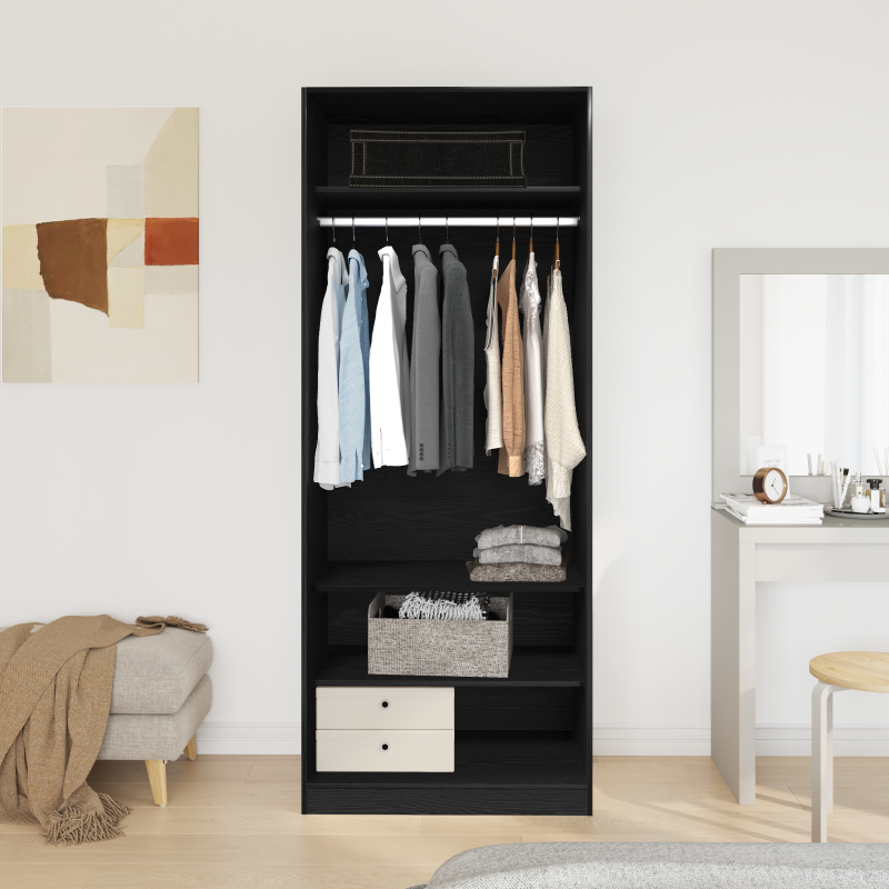 Kleiderschrank Schwarz-Eiche Set von 2 Schwarz Eiche Holzwerkstoff