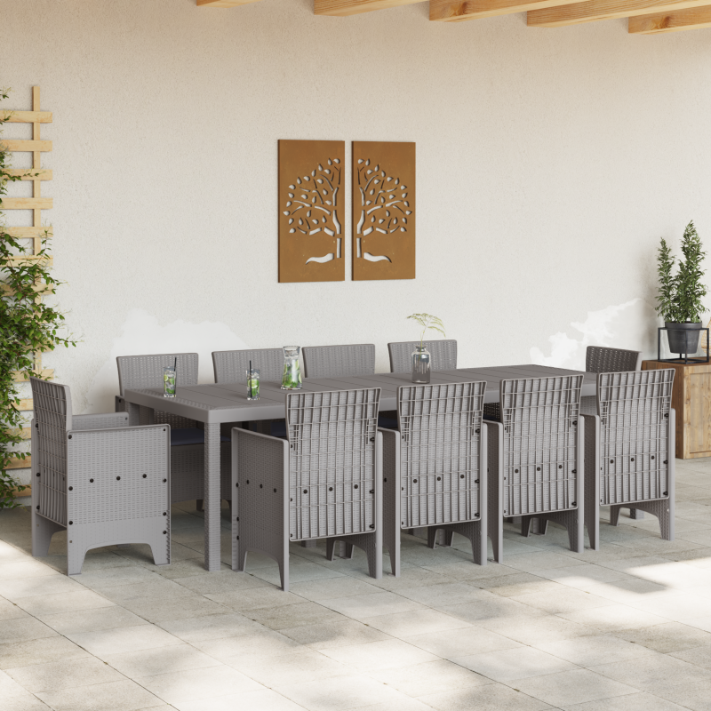 11-teiliges Garten-Essset Hellgrau Poly-Rattan