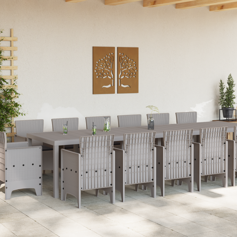 15-teiliges Garten Esszimmerset mit Kissen Hellgrau Poly-Rattan