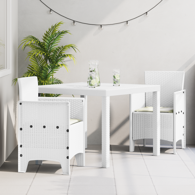 3-teilige Garten Essgruppe mit Kissen Weiß Poly-Rattan