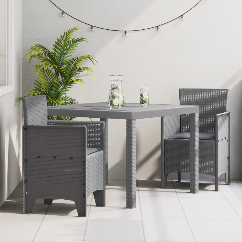 3-teiliges Garten Essbereich Set mit Polsterung Hellgrau Poly Rattan