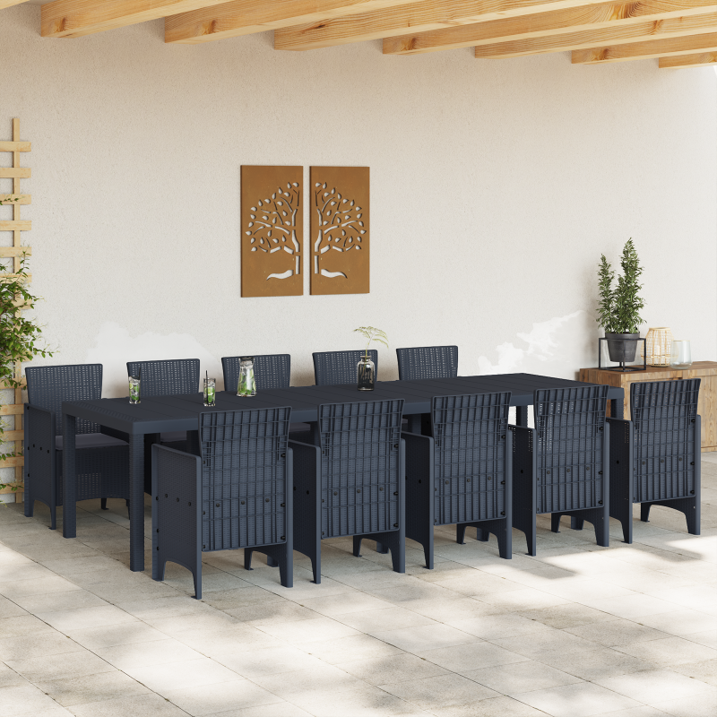 11-teiliges Garten Essgruppe mit Kissen Anthrazit Poly-Rattan