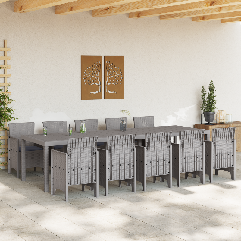 11-teiliges Garten Essgruppe mit Kissen Hellgrau Poly-Rattan