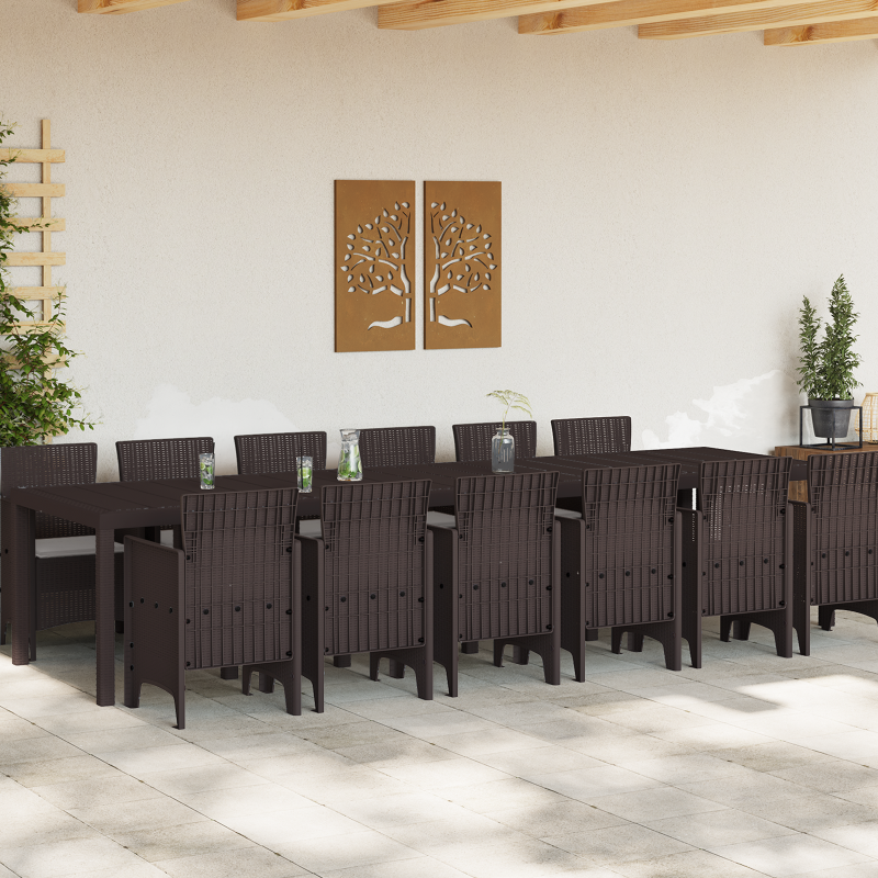 13-teiliges Garten Essset mit Kissen Braun Poly-Rattan