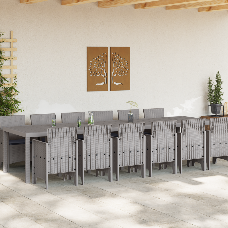13-teiliges Garten Esszimmer Set mit Kissen Hellgraues Poly-Rattan