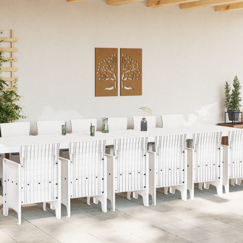 15-teilige Garten Essgruppe mit Kissen Weiß Poly Rattan