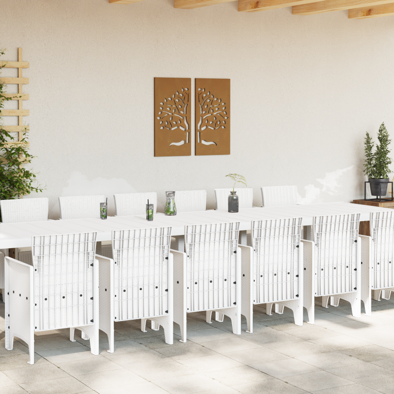 15-teiliges Garten Essgruppe mit Kissen Weiß Poly-Rattan