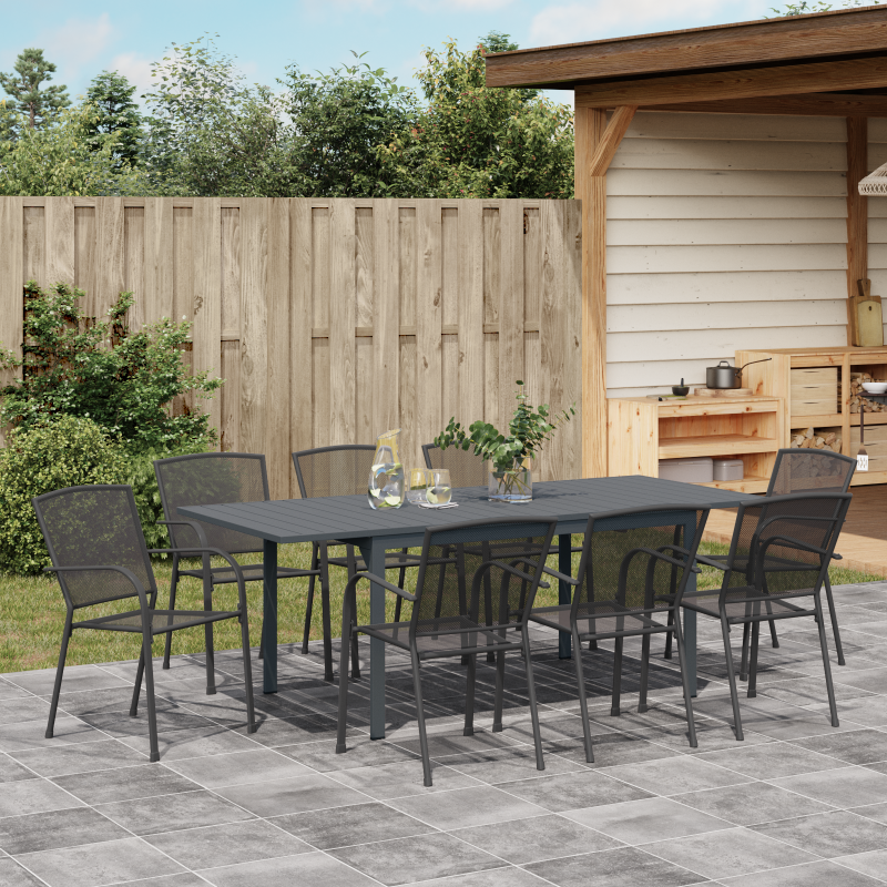 9-teiliges Flurmöbel-Set Anthrazit Stahl, Ausziehbarer Gartentisch Anthrazit (140-210)x90x73 cm Stahl