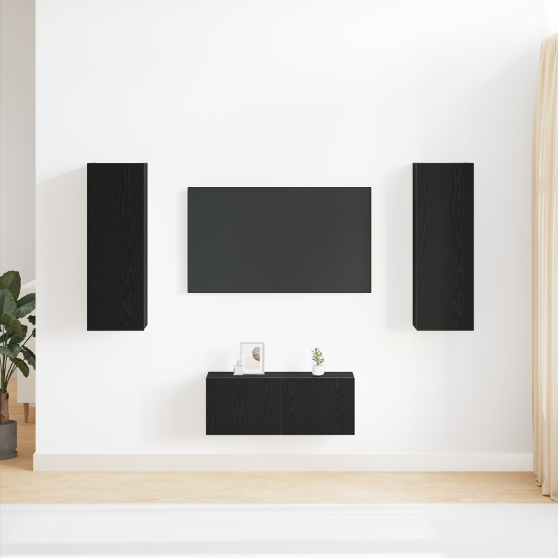 3-teiliges TV-Schrank-Wandmontage Schwarze Eiche aus technischem Holz