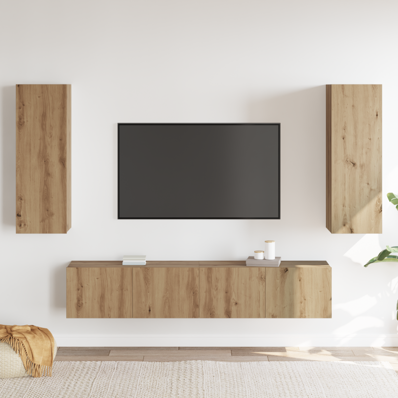 4-teiliges TV-Schranksatz wandmontiert Artisan Oak MDF