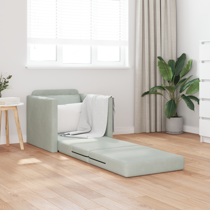 Boden-Sofa Einzelnes Convertible Samt 74x77x81 cm Hellgrau