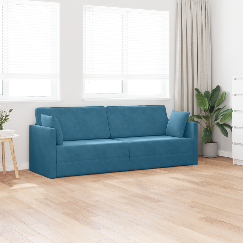 Boden-Sofa-Bett 2-in-1 Blau 213x144x60 cm Samt