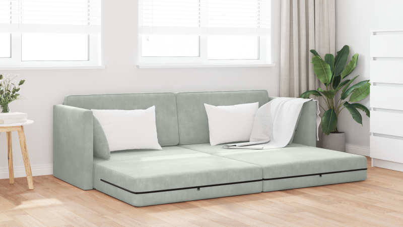 Boden-Sofa-Bett 2-in-1 Hellgrau 213x144x60 cm
