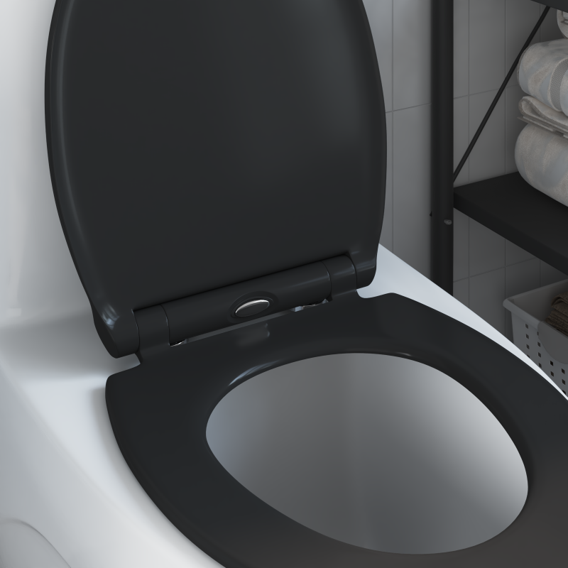 Toilettensitz mit Schnellverschluss und sanftem Schließen aus Duroplast Schwarz