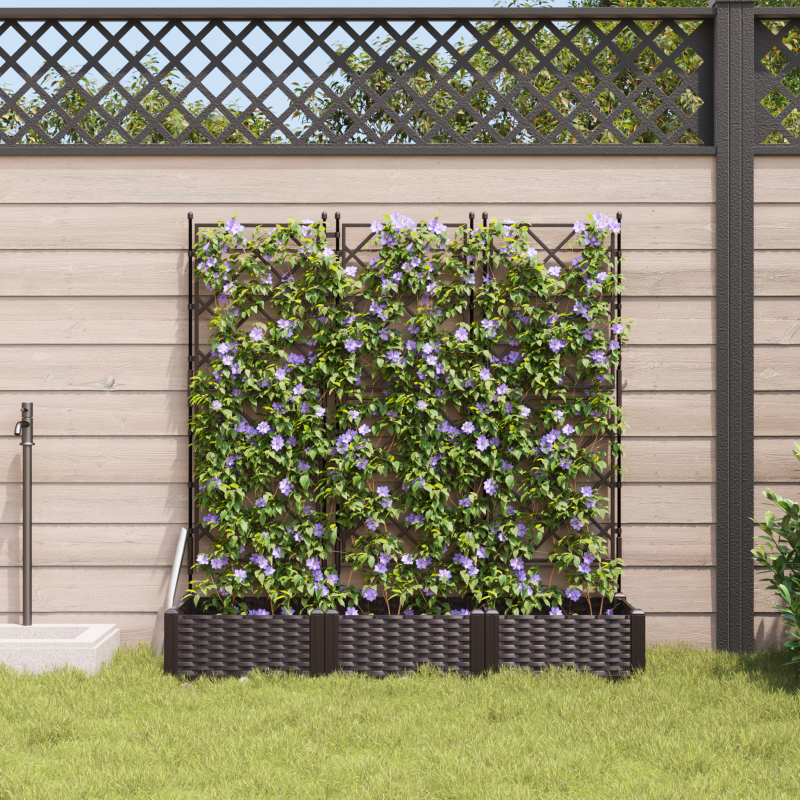Gartenpflanzer mit Spalier 3 Stück Braun 120x40x125.5 cm
