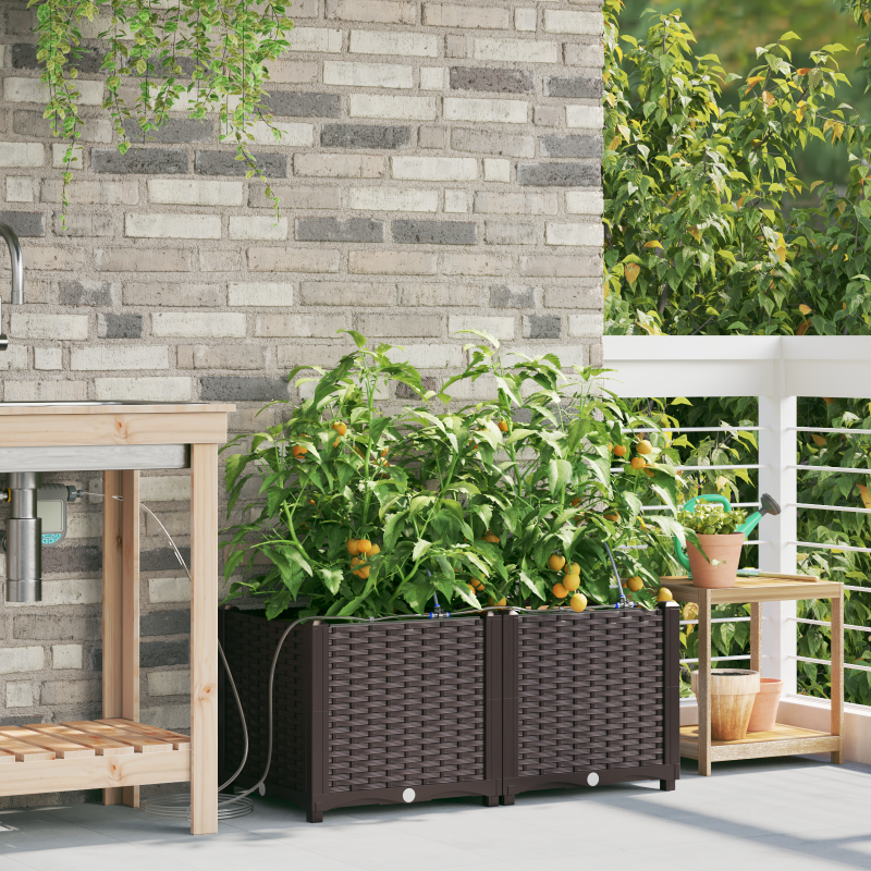 Gartenpflanzkästen mit Bewässerungssystem 2 Stück Braun