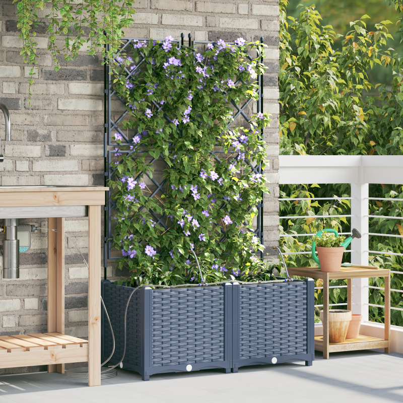 Gartenpflanzer mit Bewässerungssystem 2 Stück Grau