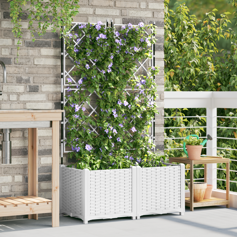 Garten Pflanzer mit Gitter 2 Stück Weiß 80x40x143 cm