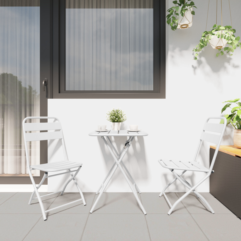 3-teiliges Falt-Bistro-Set Weiß Stahl