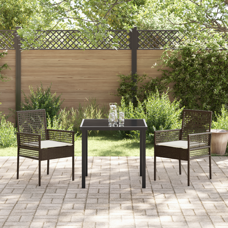 Gartenstühle 2 Stück mit Kissen Braun Poly-Rattan