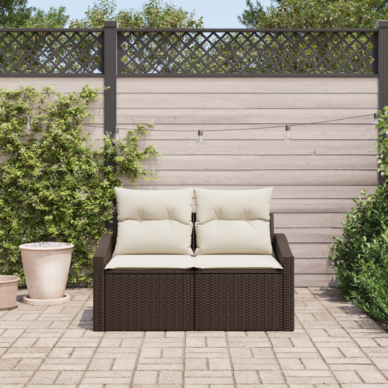 2-Sitzer Gartenbank mit Stauraum & Kissen Braun Poly Rattan