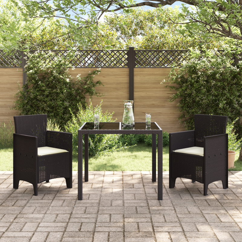 Gartenstühle mit Kissen, 2 Stück in Braun aus Poly Rattan