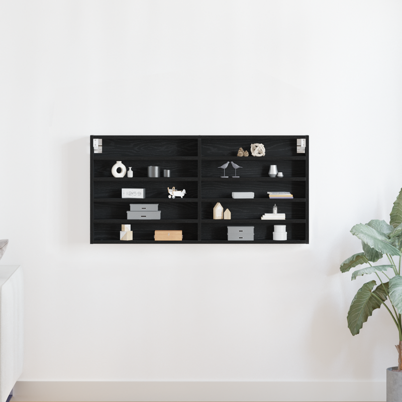 Wandmontierter Vitrinenschrank Schwarzer Eichenholzwerkstoff