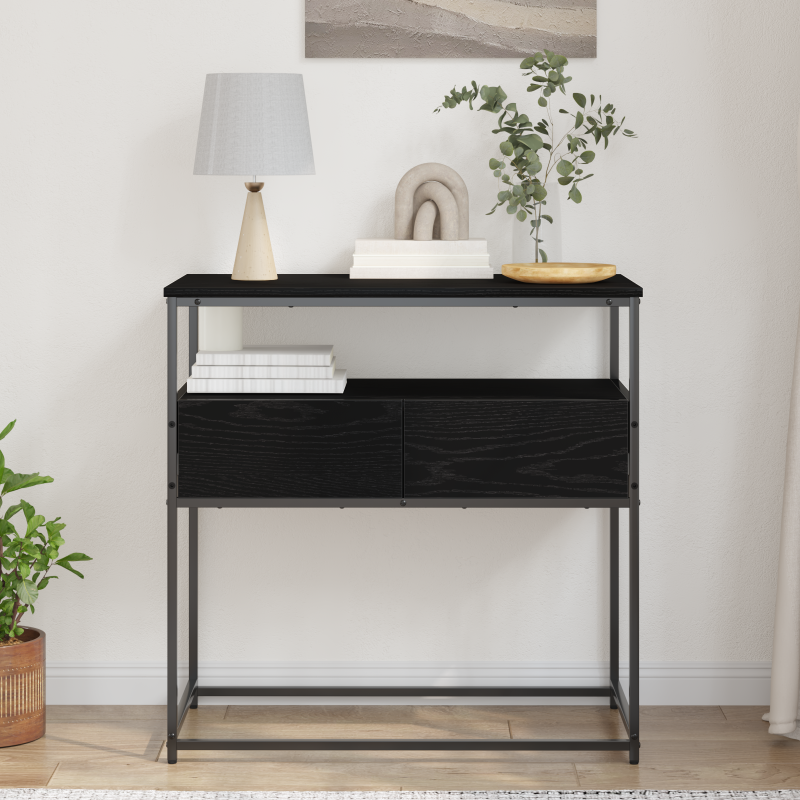 Konsole Tisch Schwarze Eiche 75x40x75 cm engineered Holz und Stahl