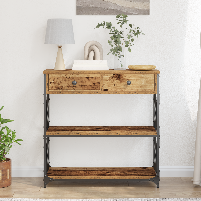 Konsolentisch Altholz 75x28x75 cm Holzwerkstoff und Stahl
