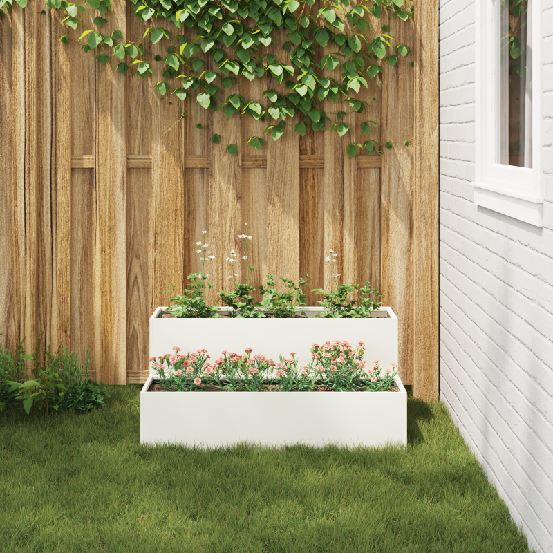 Gartenpflanzer 2-Tier 100x60x45 cm Weiß Stahl